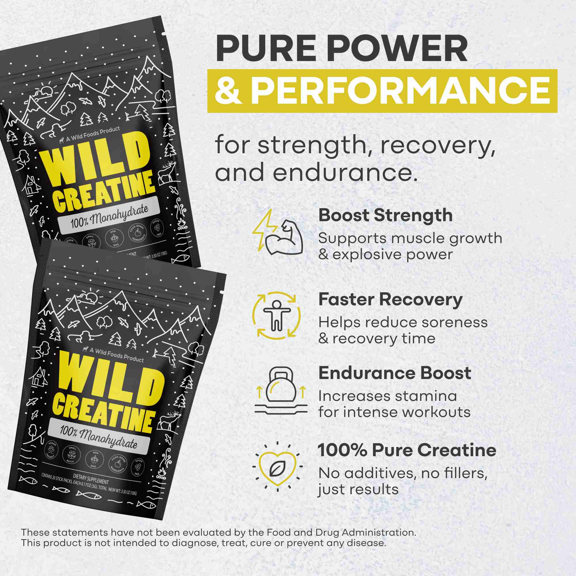 Wild Creatine Monohydrate, 20 Servings – 100% Pure for Strength & Endurance