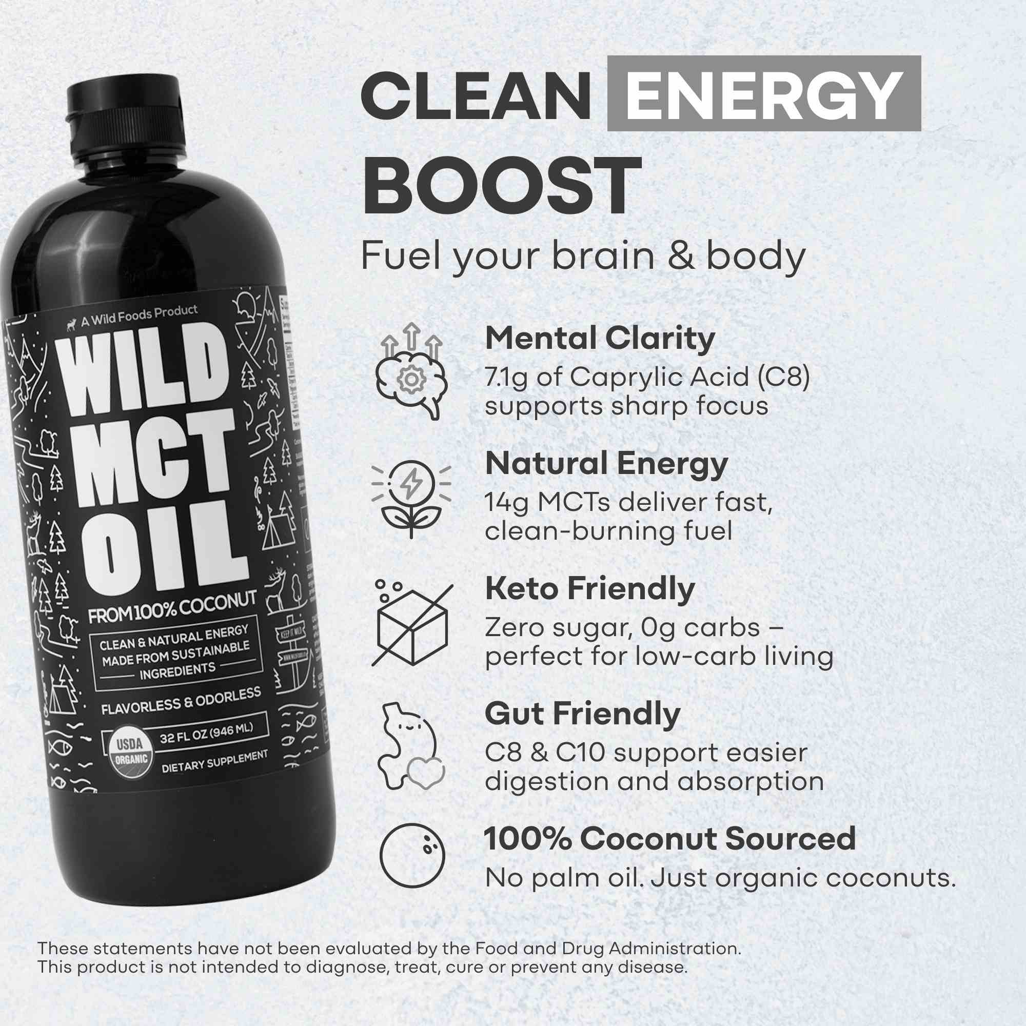 Wild MCT Oil – 100% Coconut-Sourced Brain & Body Fuel, 63 Servings