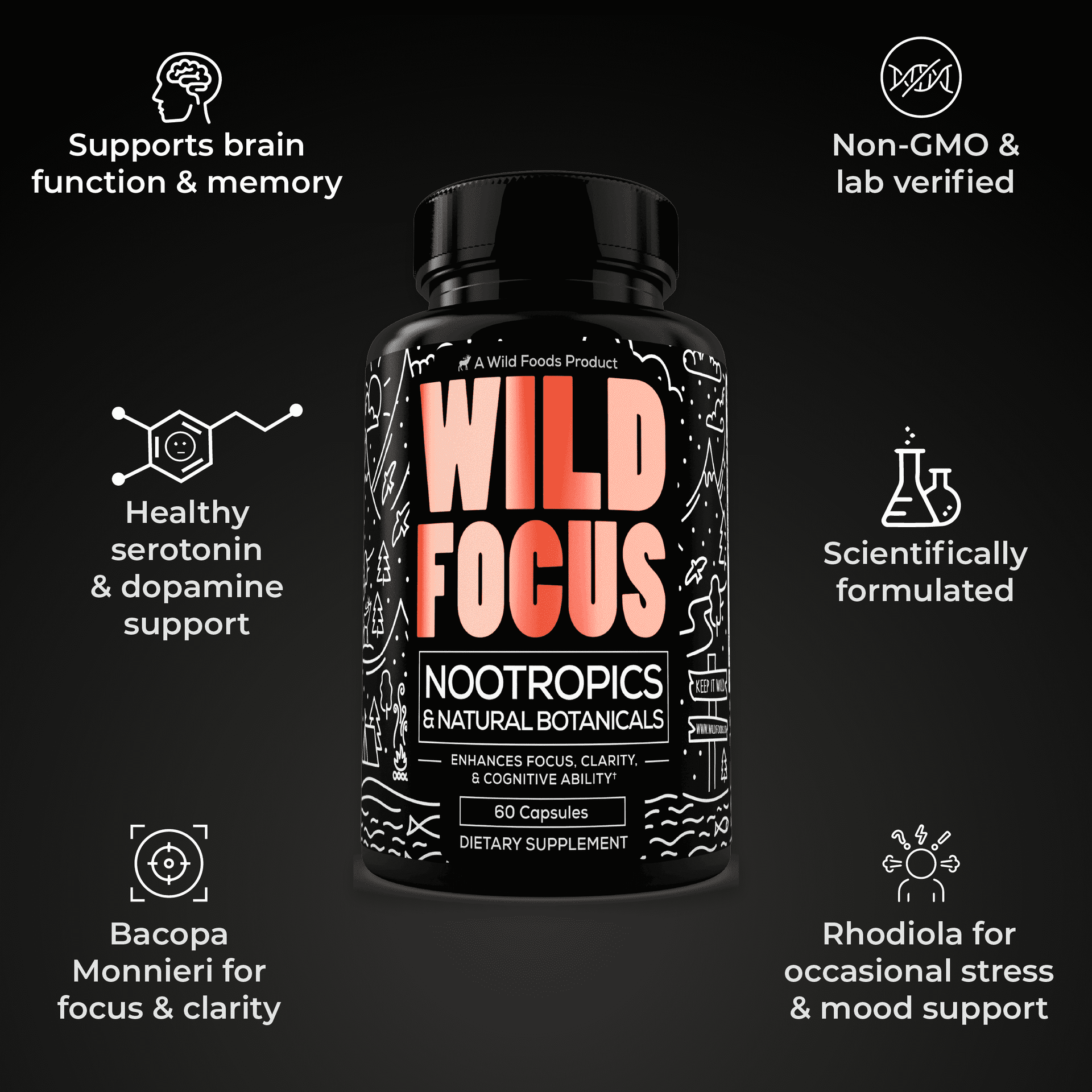 Wild Focus Nootropic Blend Wholesale Case of 12 Wholesale Wild Foods