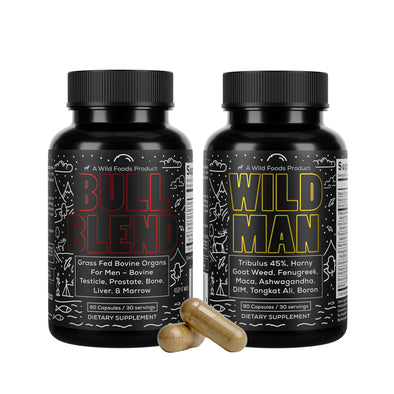 The Wild Man Stack: Bull Blend Organs Complex + Wild Man Herbal Testosterone Blend Supplements Wild Foods Men's Bundle (Bull Blend + Wild Man)  