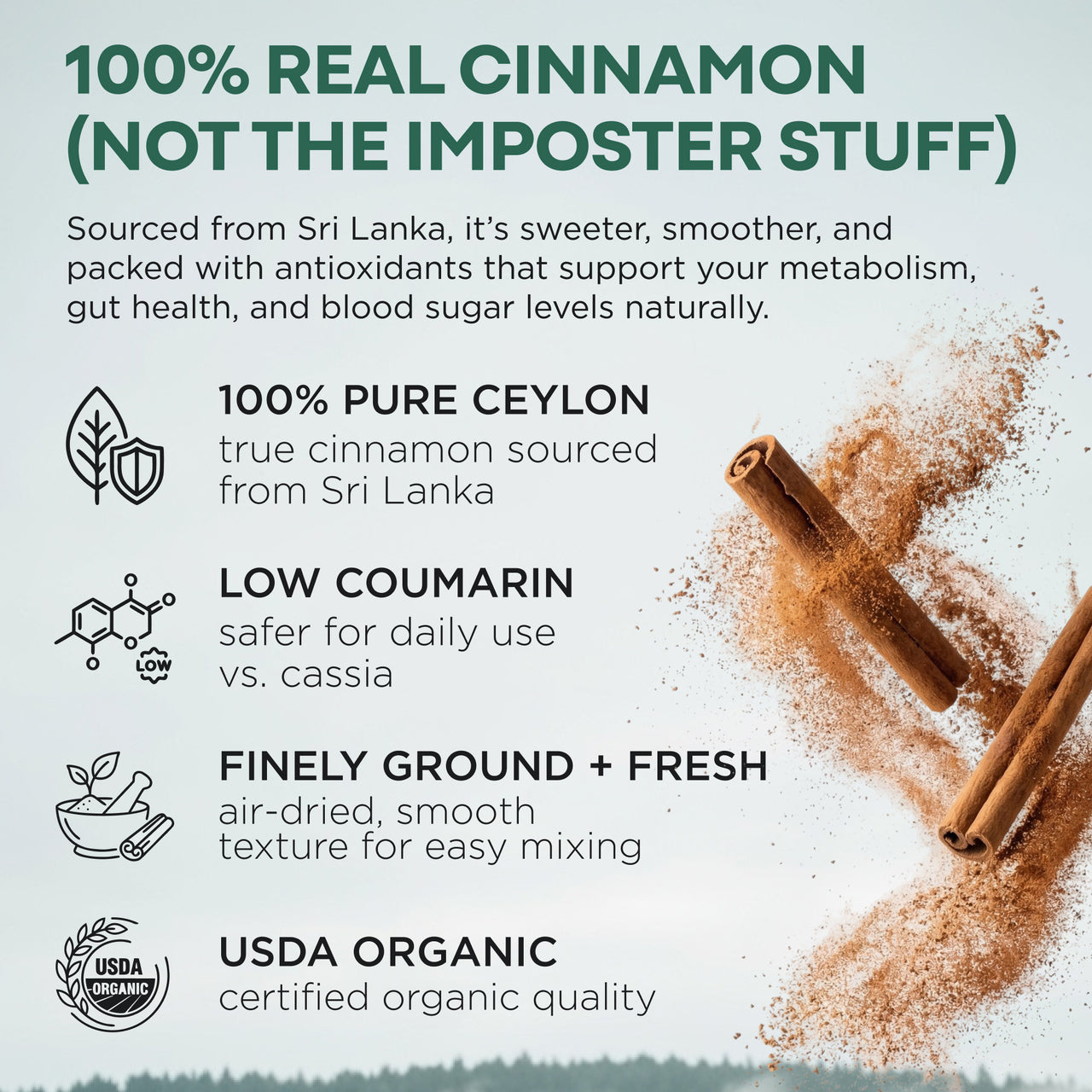 Ceylon Cinnamon Powder Organic, 64 servings - USDA Organic Cinnamon from Sri Lanka
