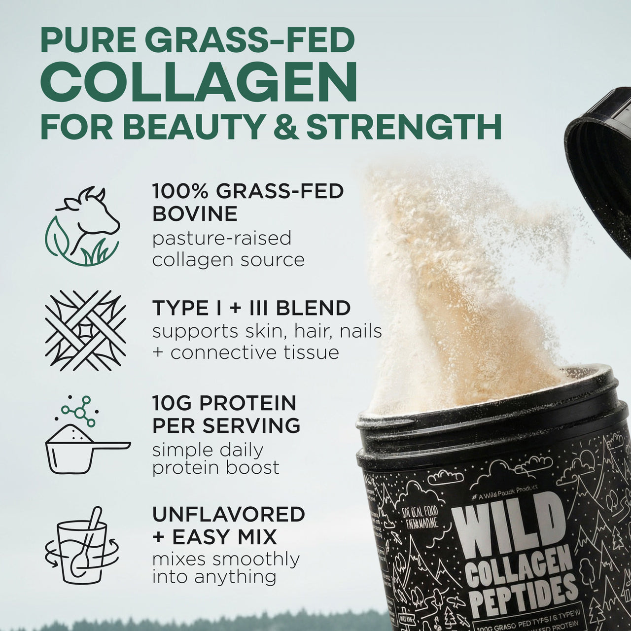 Grass-Fed Collagen Peptides, 41 servings – Skin, Hair & Joint Support Collagen