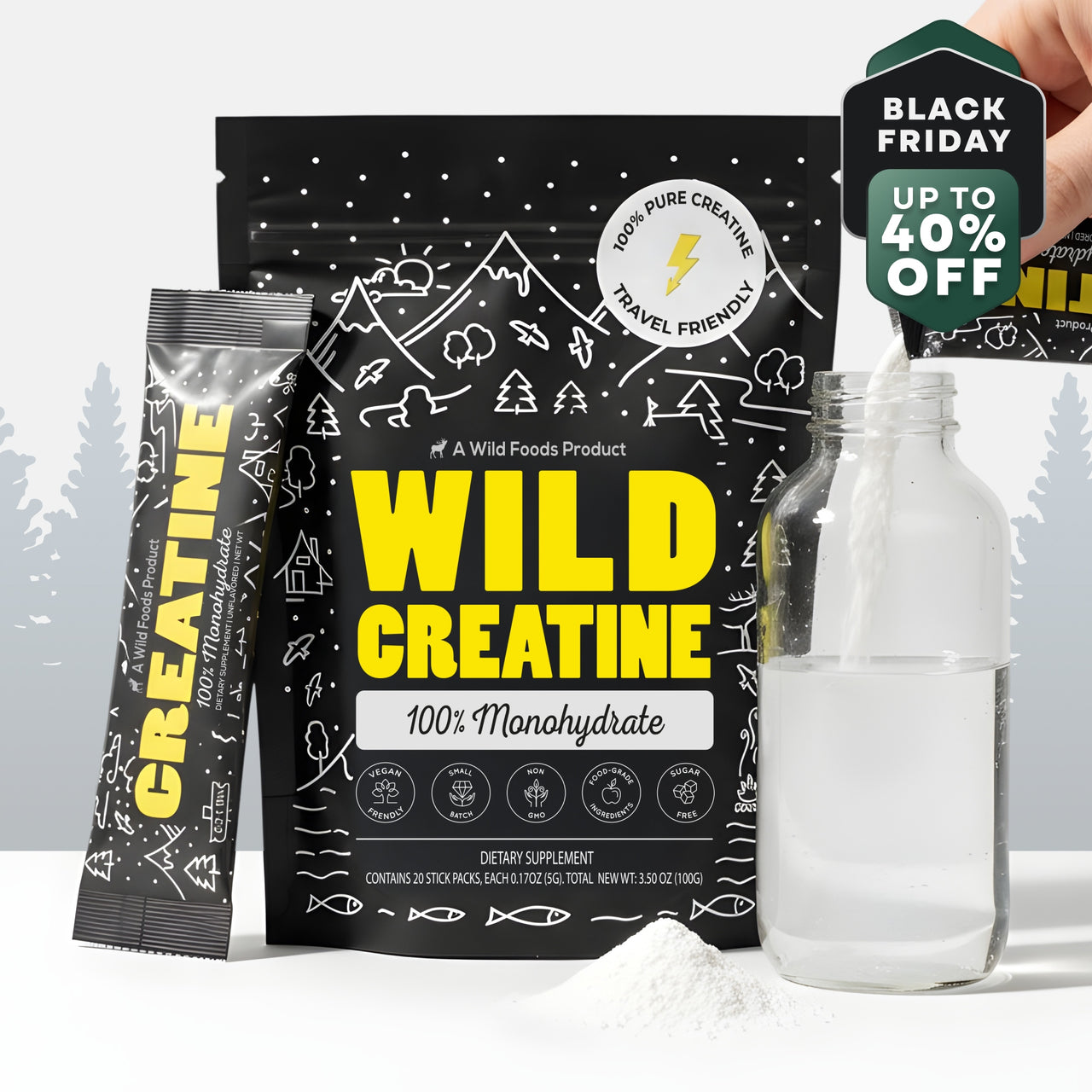 Wild Creatine Monohydrate, 20 Servings – 100% Pure for Strength & Endurance