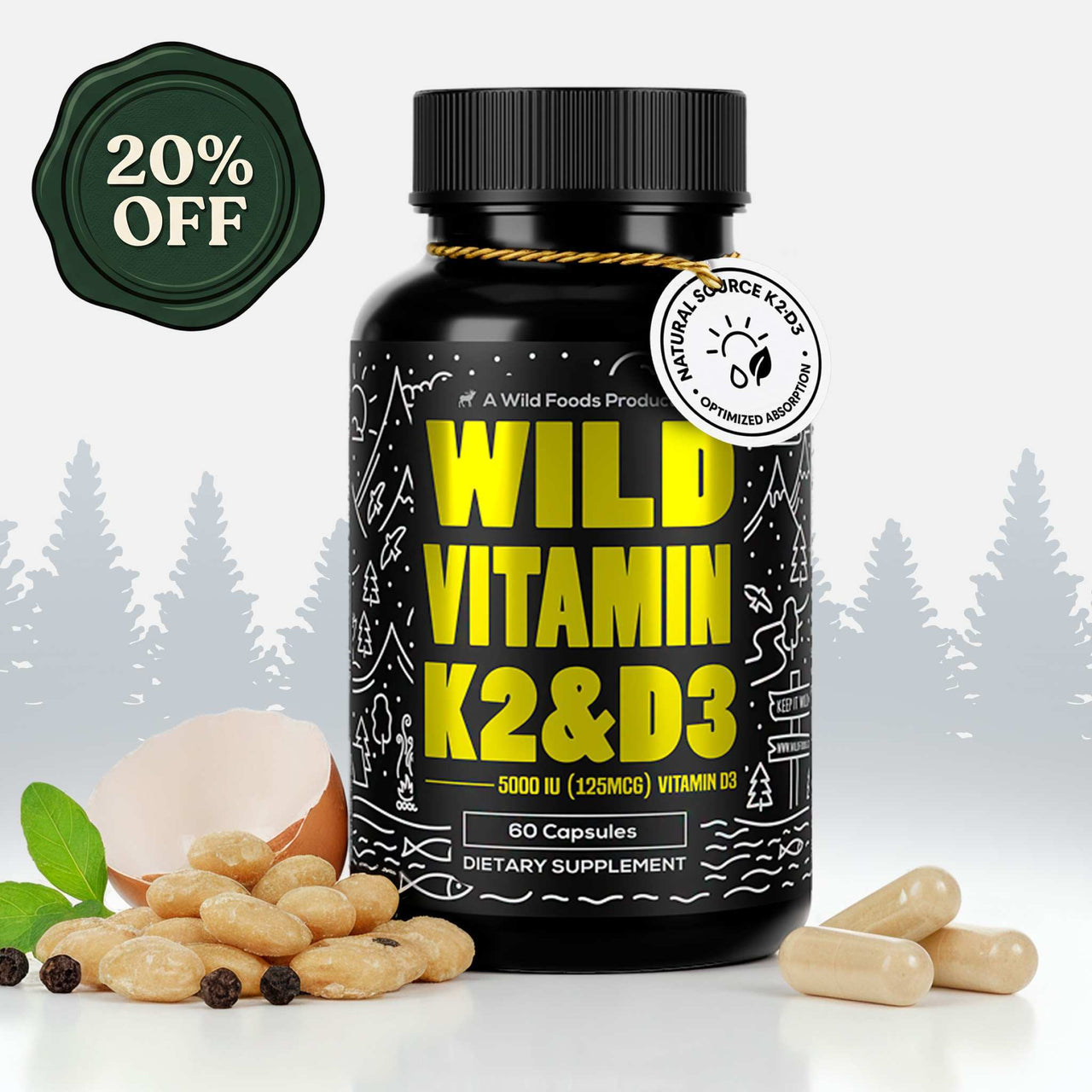 Vitamin K2 (MK-7) & Vitamin D3 (5000 IU) & Black Pepper Extract