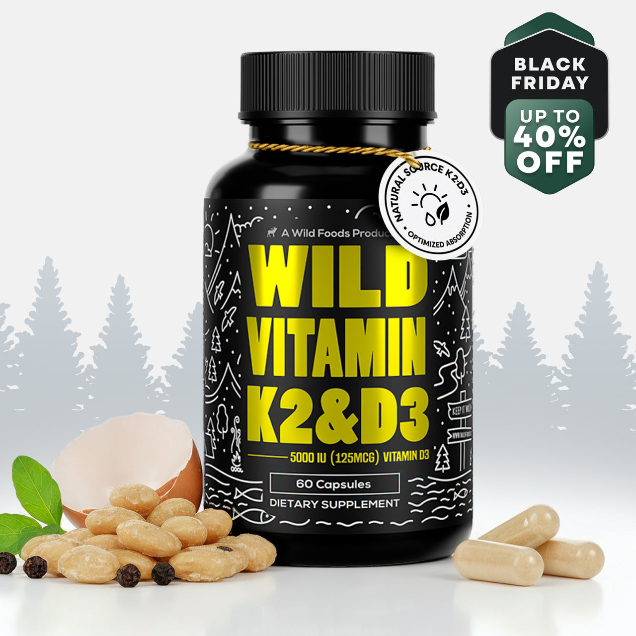 Vitamin K2 (MK-7) & Vitamin D3 (5000 IU) & Black Pepper Extract