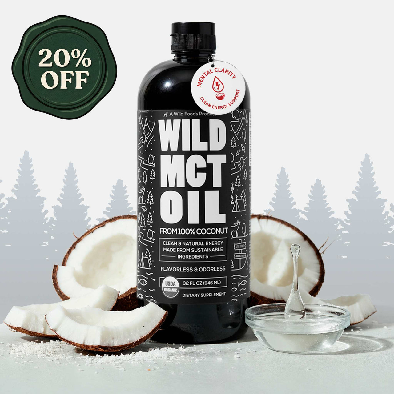 Wild MCT Oil – 100% Coconut-Sourced Brain & Body Fuel, 63 Servings