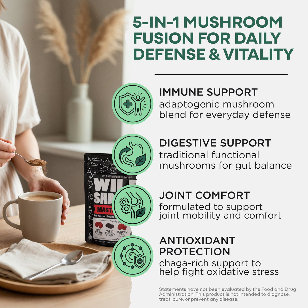 Master Mushrooms Blend, 110 servings – Immune Boosting Adaptogenic Mushrooms