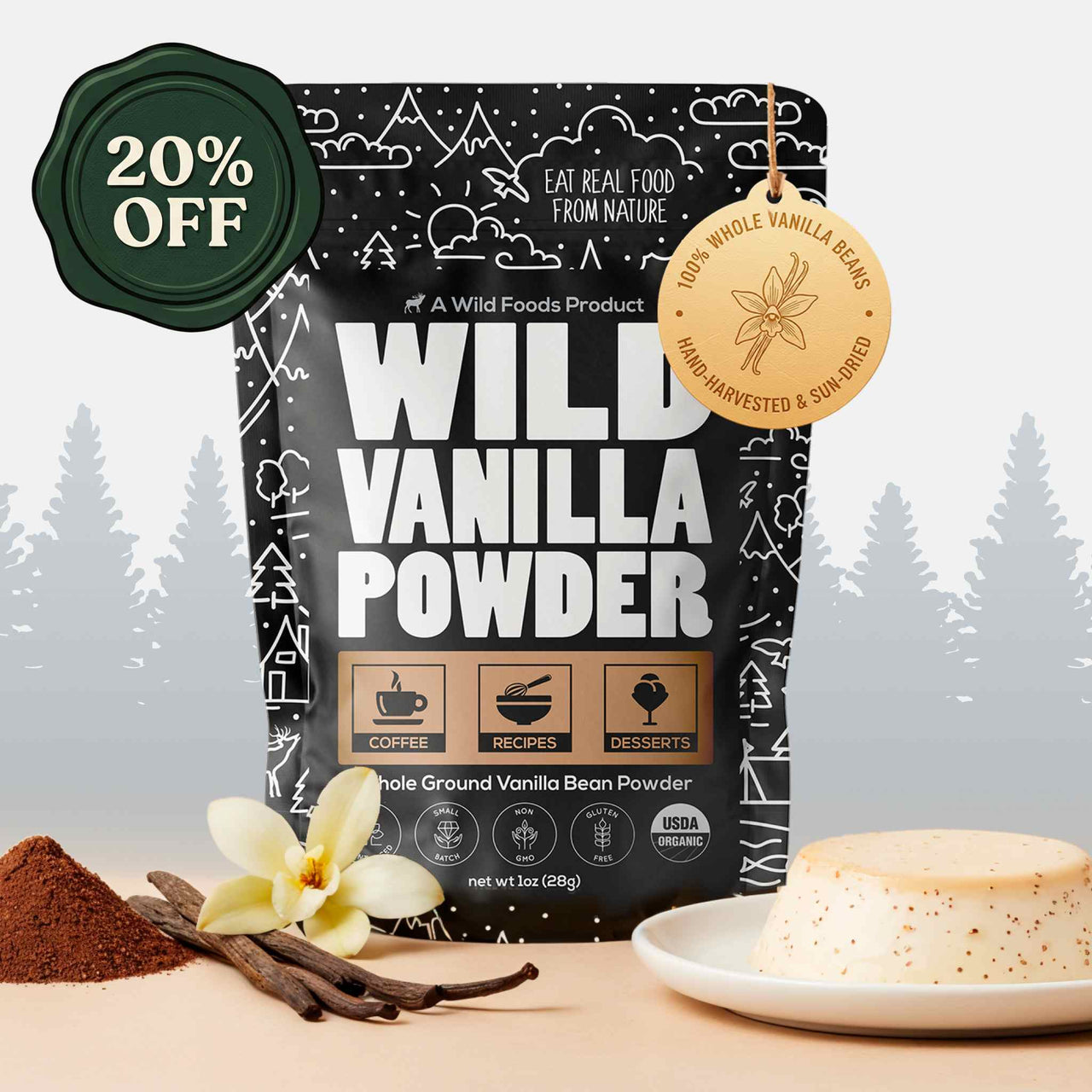 Vanilla Powder, 28 servings - Organic Ground Whole Vanilla Beans