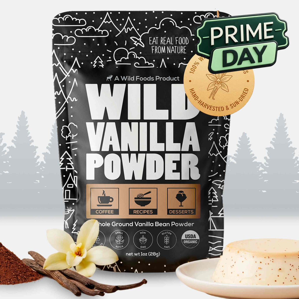 Vanilla Powder, 28 servings - Organic Ground Whole Vanilla Beans