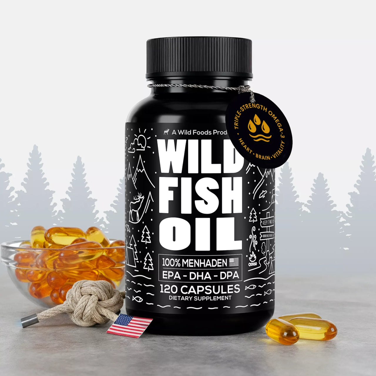 Wild Fish Oil Capsules, Omega-3 Blend, Sustainable, Pure, Third-Party Tested