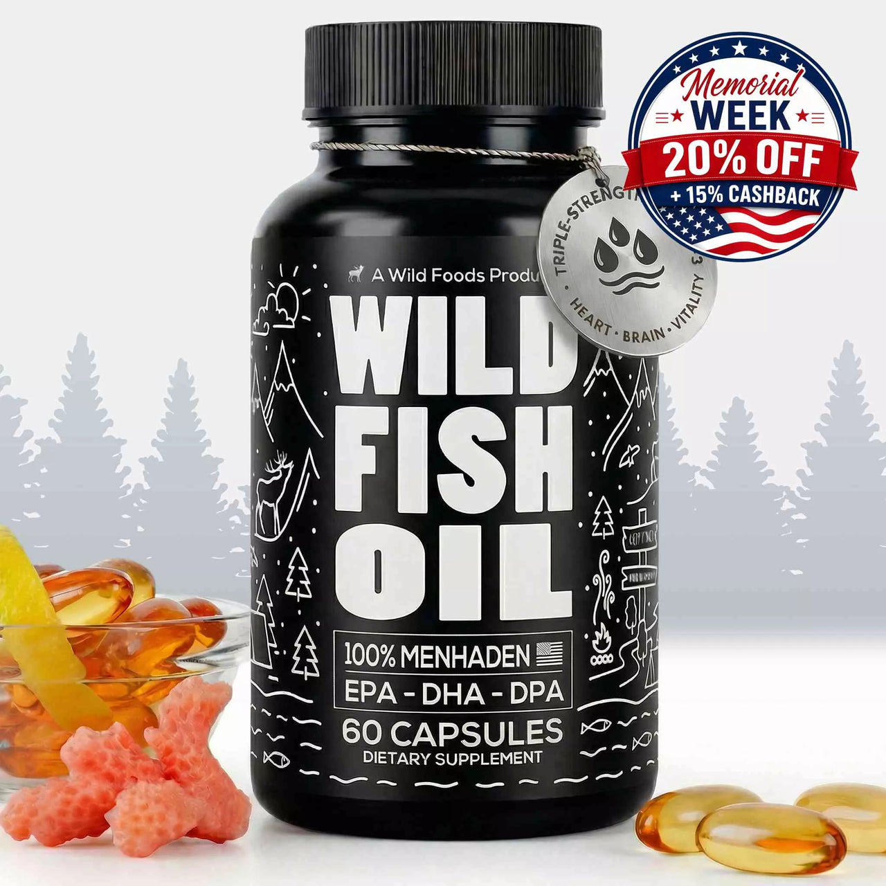 Wild Fish Oil Capsules, Omega-3 Blend, Sustainable, Pure, Third-Party Tested
