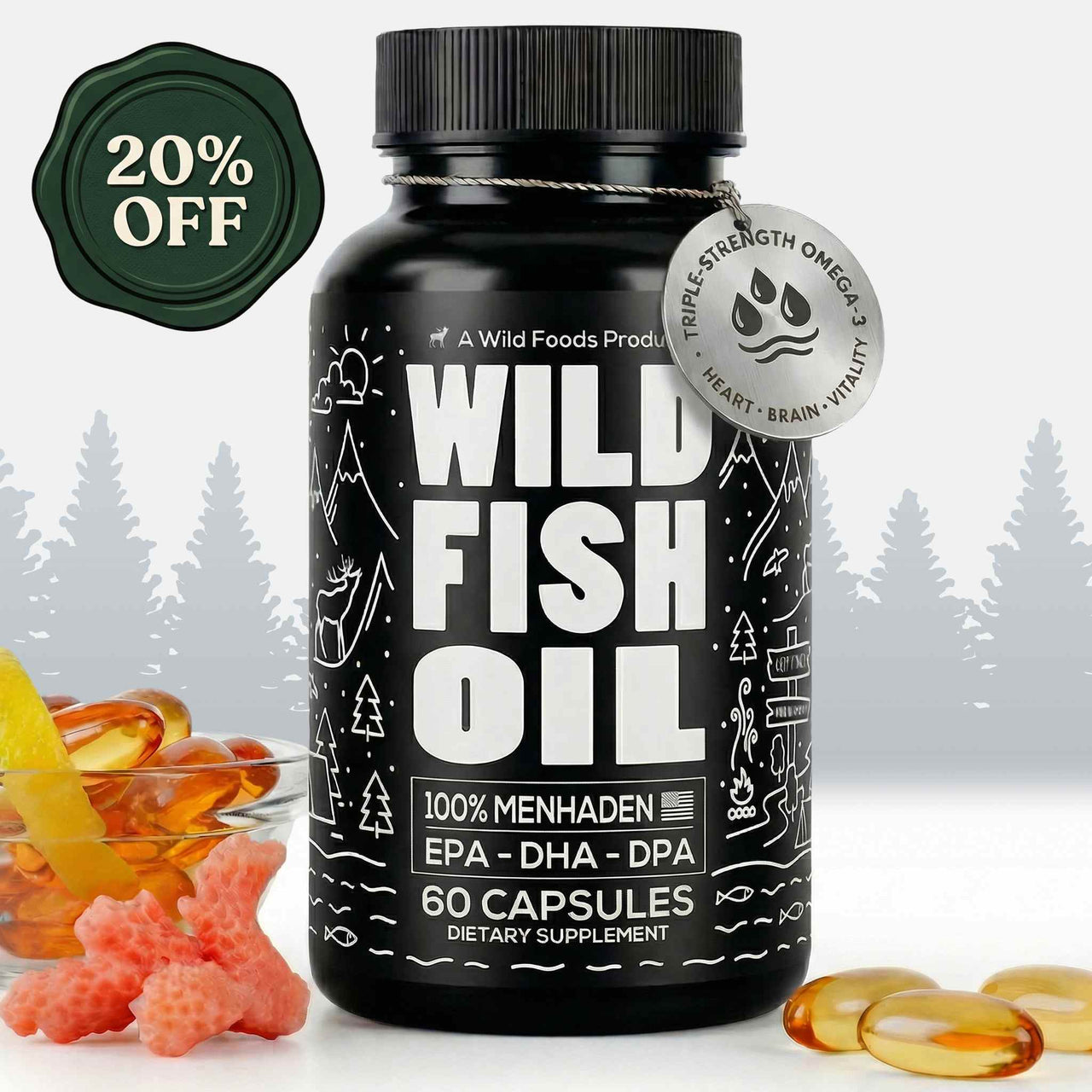 Wild Fish Oil Capsules, Omega-3 Blend, Sustainable, Pure, Third-Party Tested