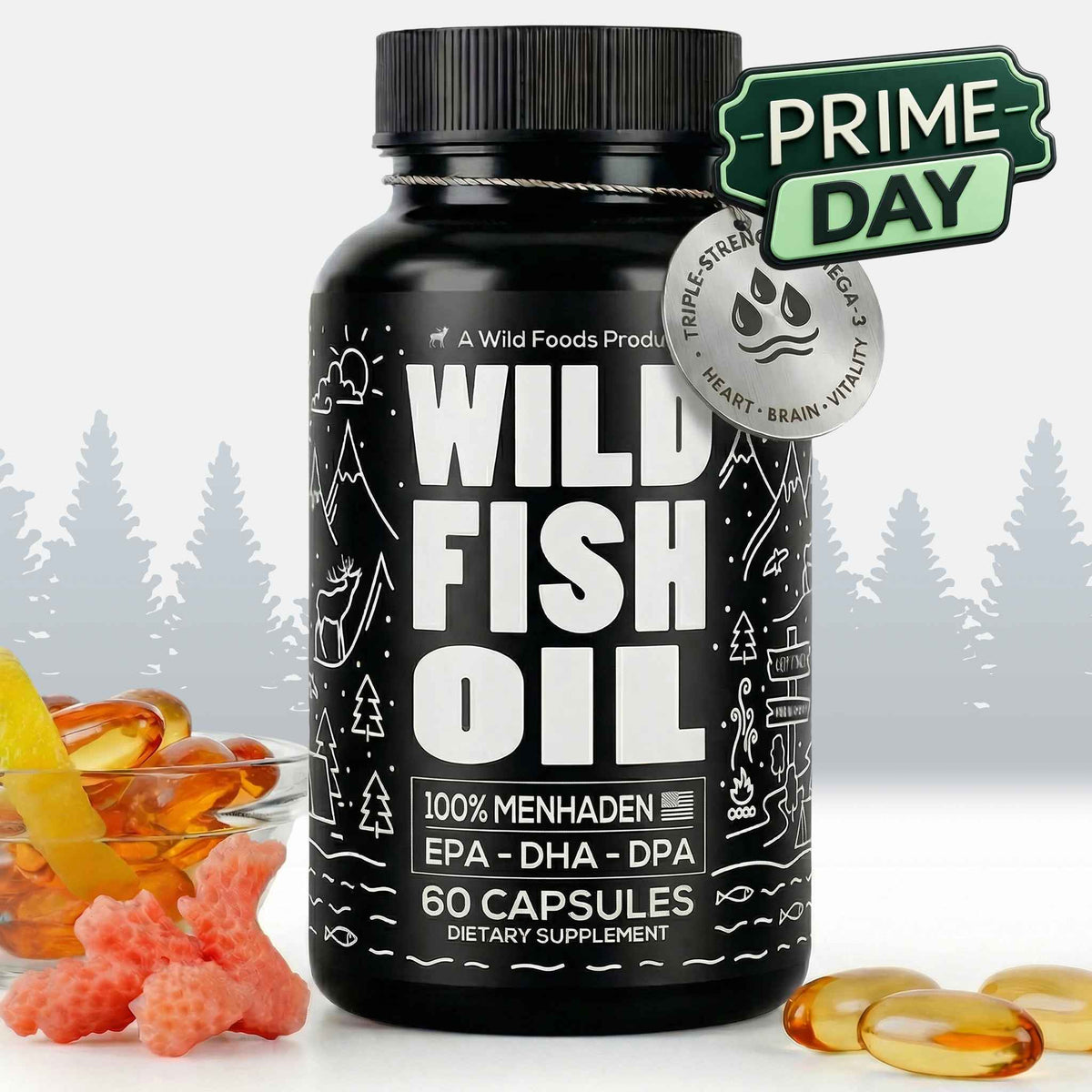 Wild Fish Oil Capsules, Omega-3 Blend, Sustainable, Pure, Third-Party Tested