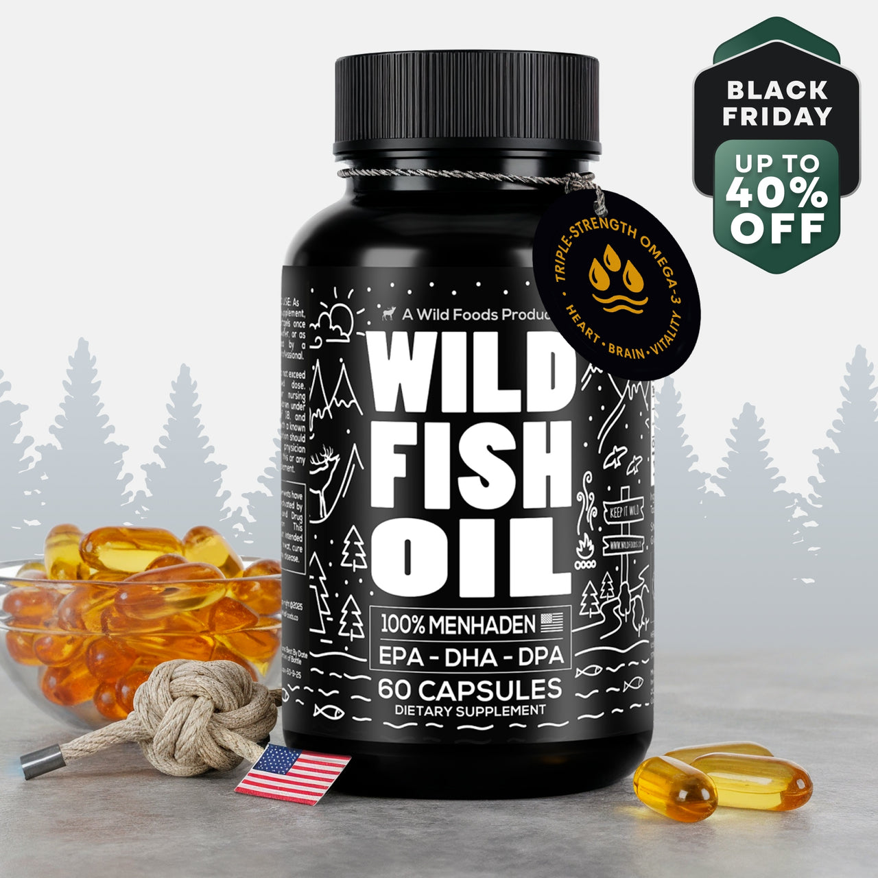 Wild Fish Oil Capsules, Omega-3 Blend, Sustainable, Pure, Third-Party Tested