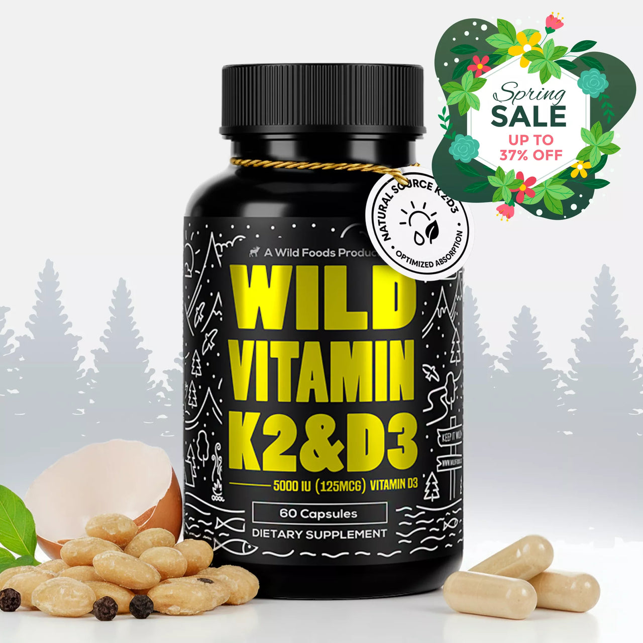 Vitamin K2 (MK-7) & Vitamin D3 (5000 IU) & Black Pepper Extract