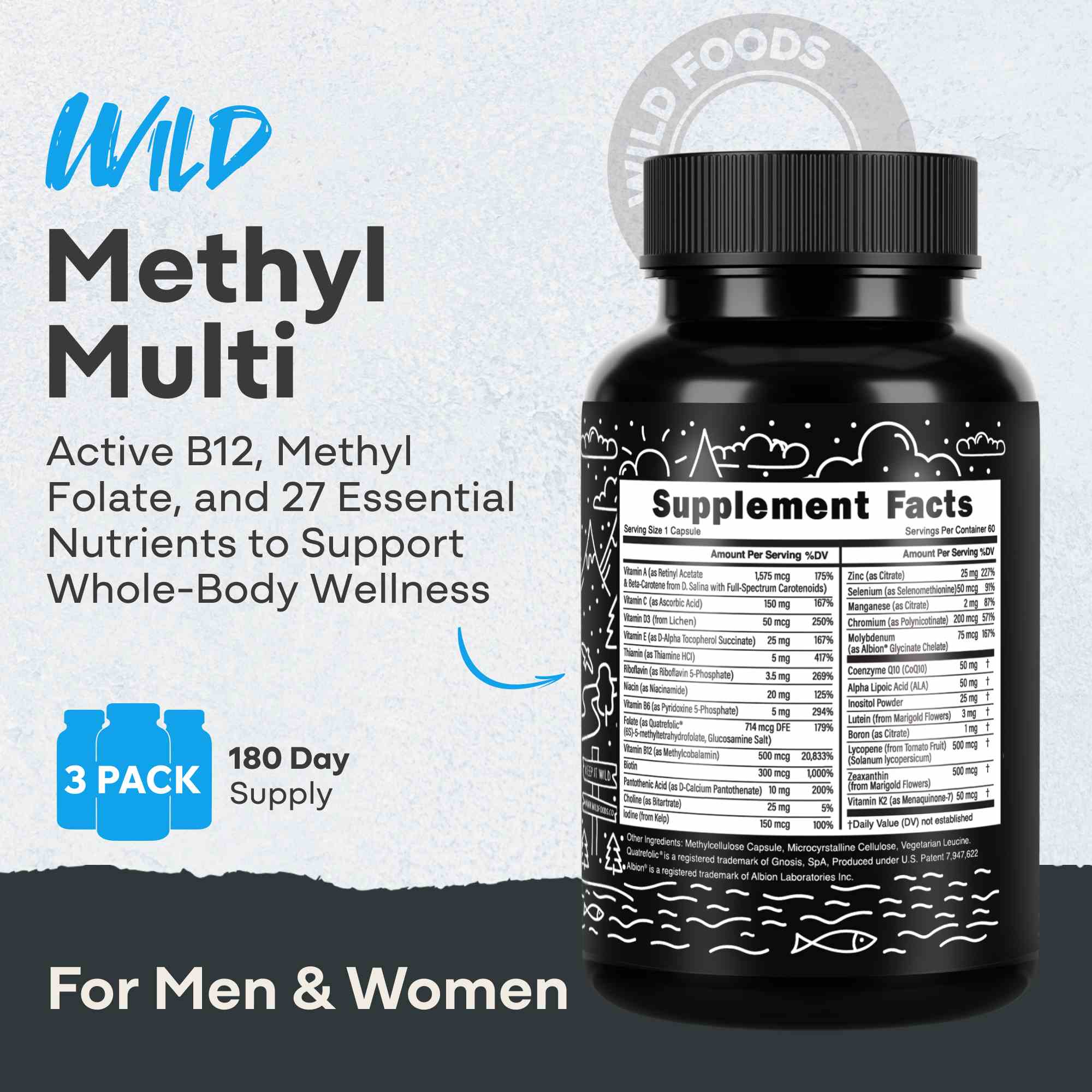NEW!!! Wild Methylated Whole Food Multivitamin for Men and Women - Iron-Free - Highly Bioavailable