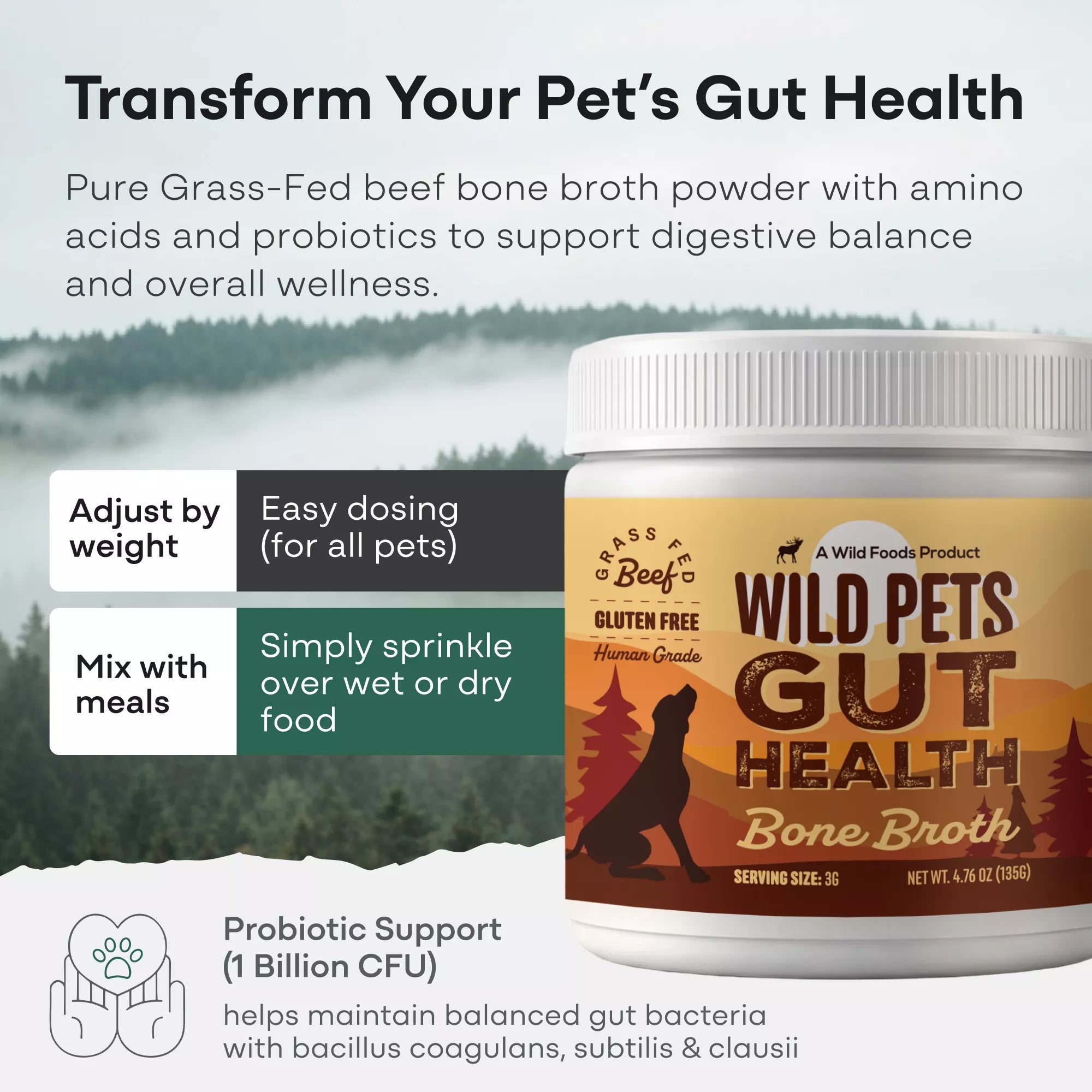 Wild Bone Broth for Pets, Gut & Immune Support