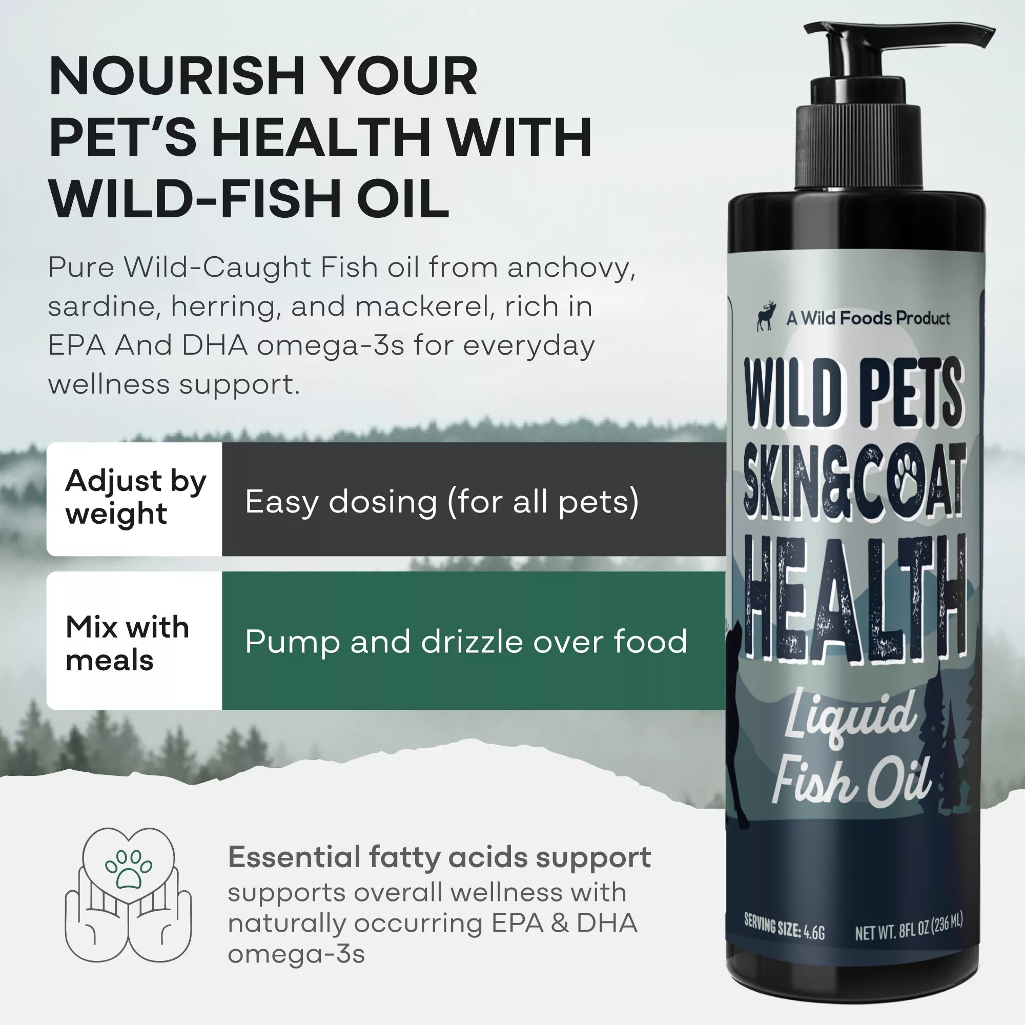 Wild Pets Liquid Fish Oil for Skin & Coat Health – 8 fl oz