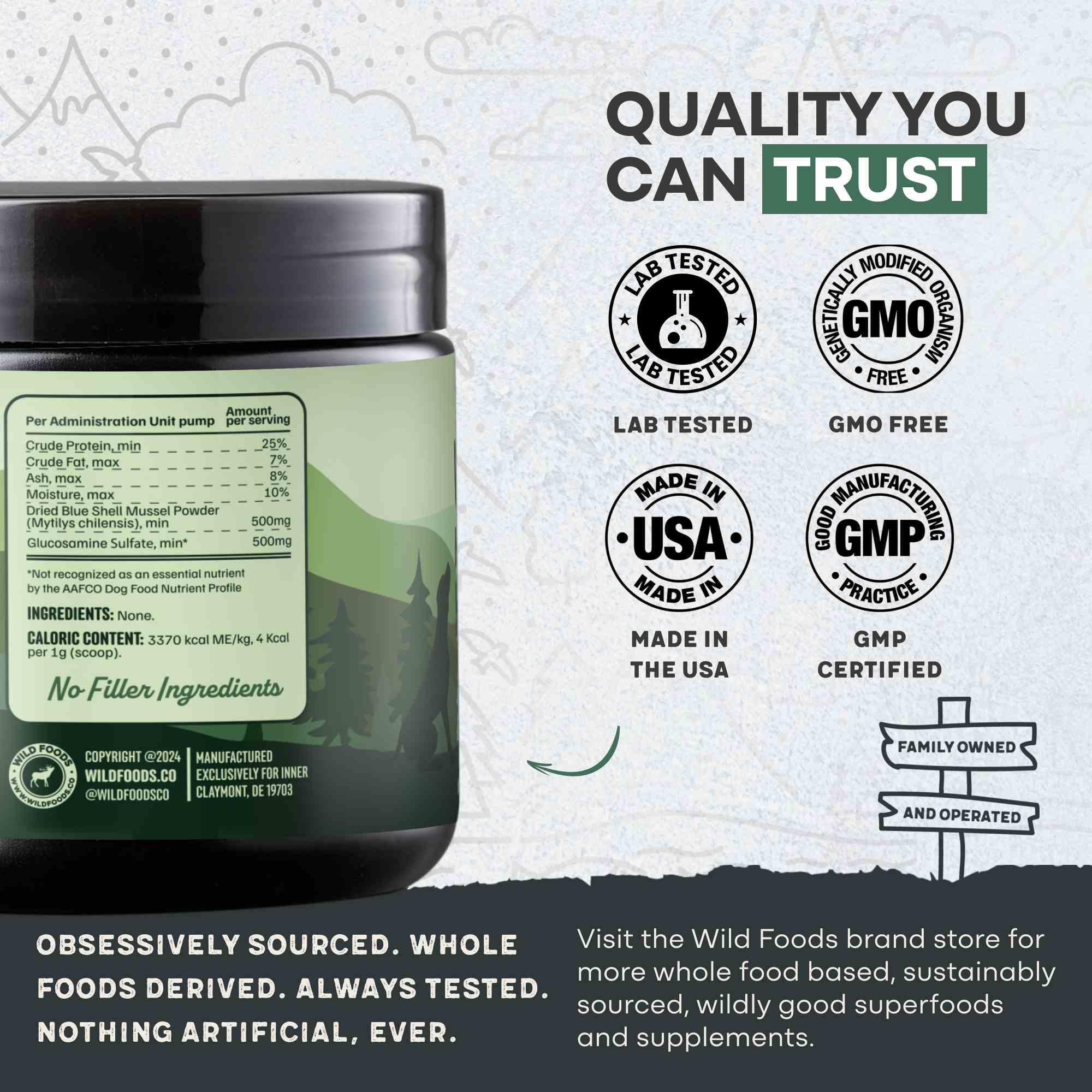 NEW!! Wild Pets Blue Lipped Mussel & Glucosamine Powder for Hip & Joint Health –  120g