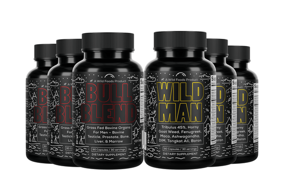NEW!! Wild Man: Herbal Mineral Hormone Stack For Men  - Tribulus, Tongkat Ali, Boron, Niacin, Zinc, D3, and more Supplements Wild Foods 90d Stack (3x Bottles each: WM/BB)  